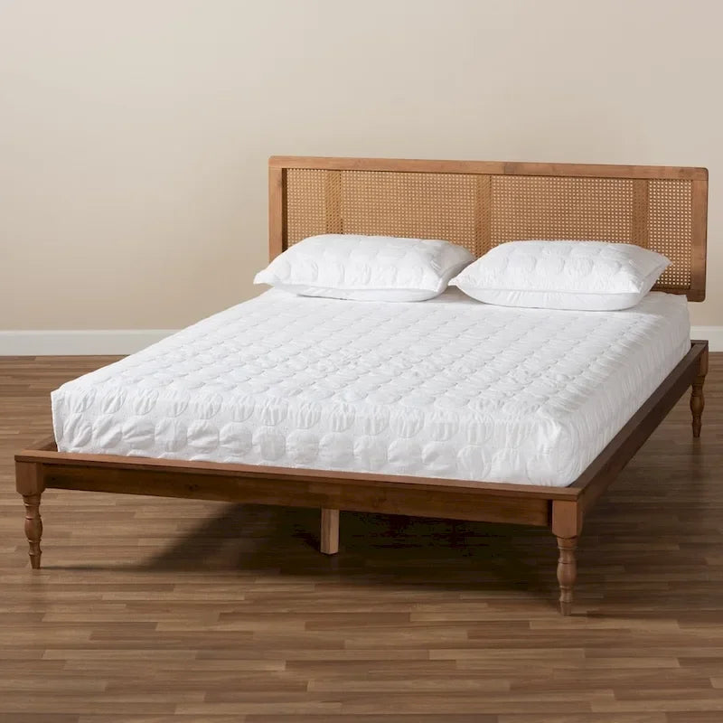 Ash Walnut French Provincial Rattan Platform Bed – 1-Person (Full/Queen/King)