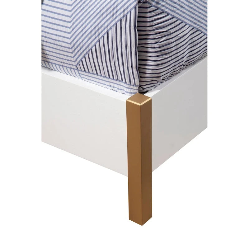 Lit panneau de bois blanc avec tête de lit rembourrée, 1-2 personnes