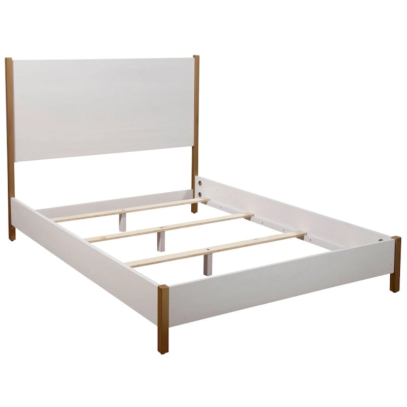 Lit panneau de bois blanc avec tête de lit rembourrée, 1-2 personnes