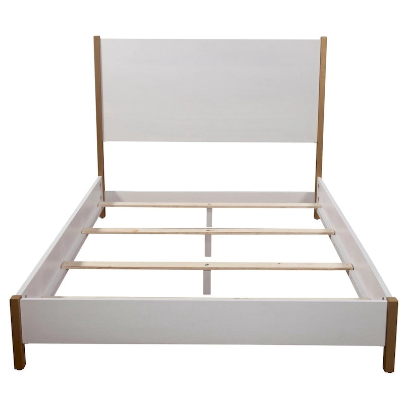 Lit panneau de bois blanc avec tête de lit rembourrée, 1-2 personnes
