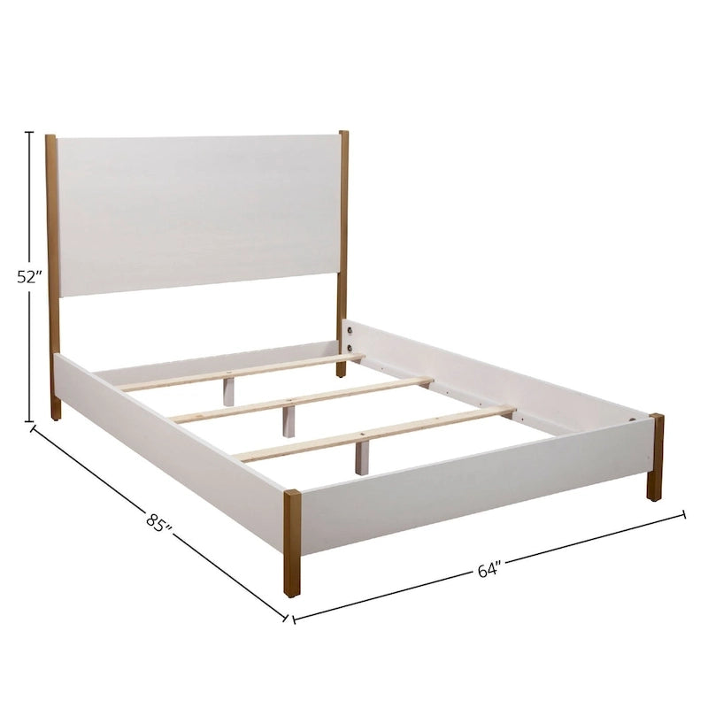 Lit panneau de bois blanc avec tête de lit rembourrée, 1-2 personnes
