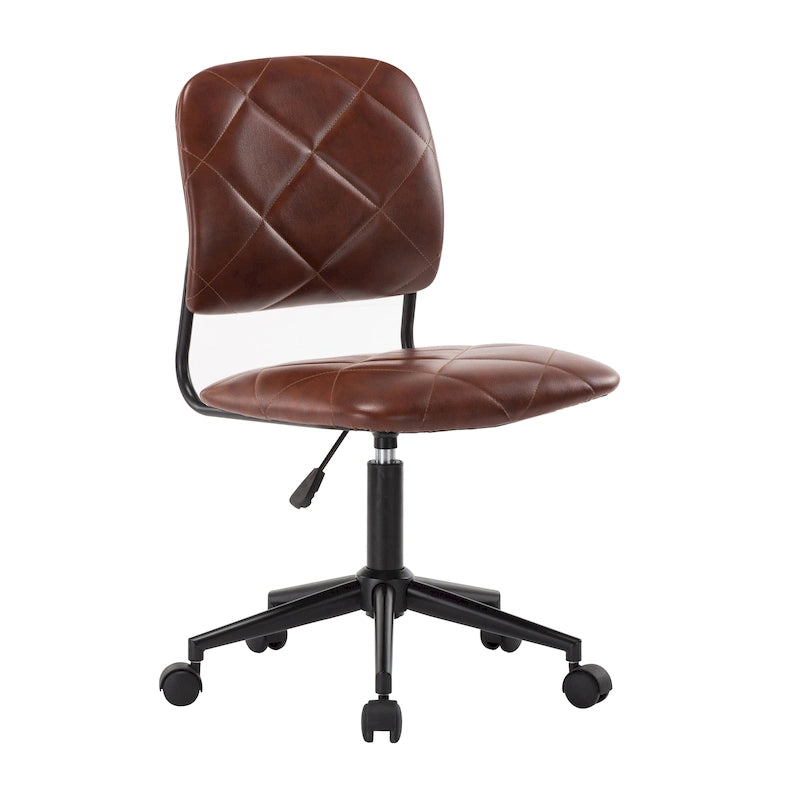 Brown / Dark Brown Armless Swivel Office Chair, Tufted PU Leather, Single