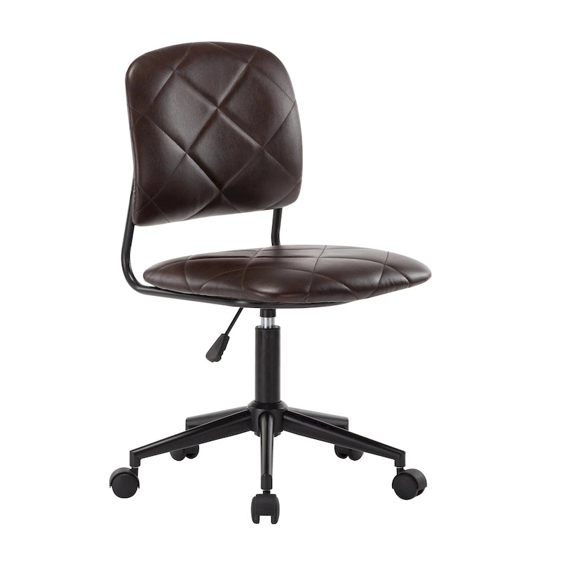 Brown / Dark Brown Armless Swivel Office Chair, Tufted PU Leather, Single