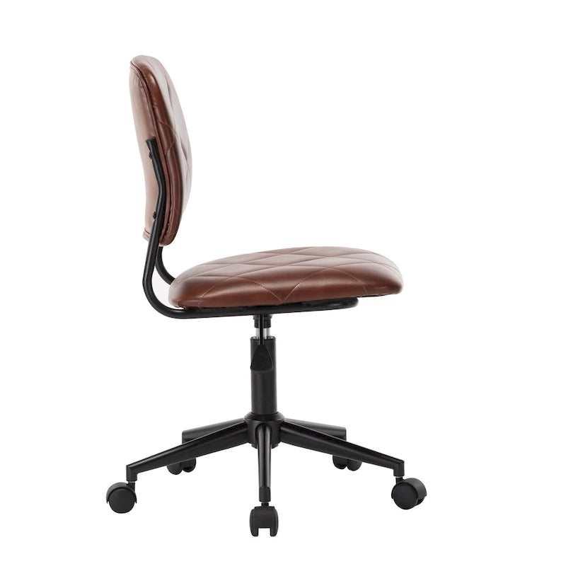 Brown / Dark Brown Armless Swivel Office Chair, Tufted PU Leather, Single