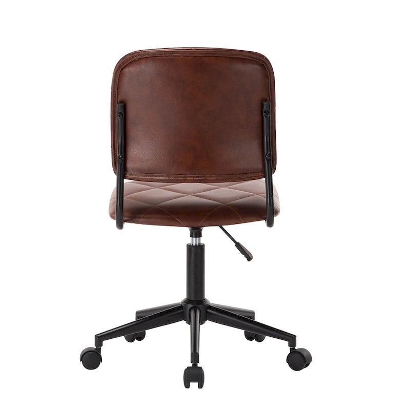 Brown / Dark Brown Armless Swivel Office Chair, Tufted PU Leather, Single