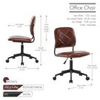 Brown / Dark Brown Armless Swivel Office Chair, Tufted PU Leather, Single