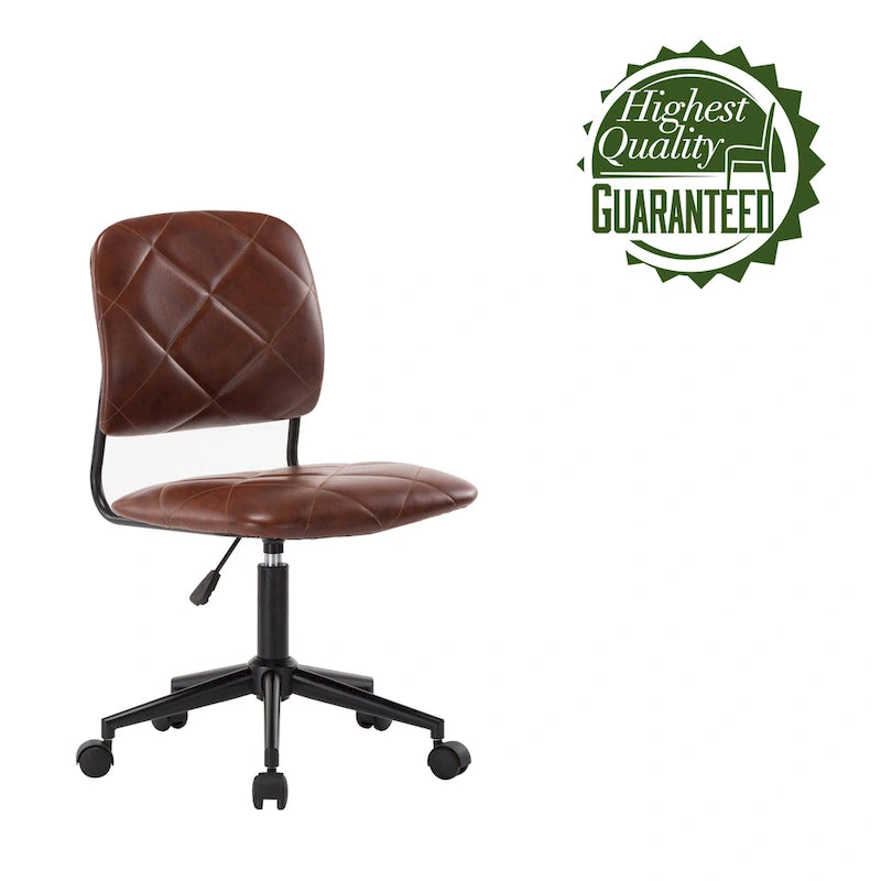 Brown / Dark Brown Armless Swivel Office Chair, Tufted PU Leather, Single