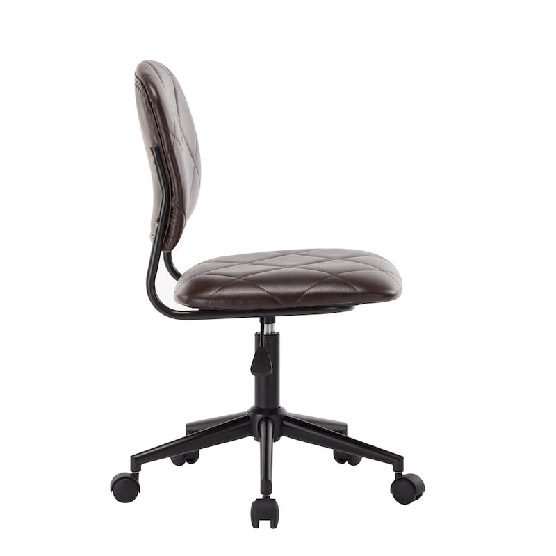 Brown / Dark Brown Armless Swivel Office Chair, Tufted PU Leather, Single