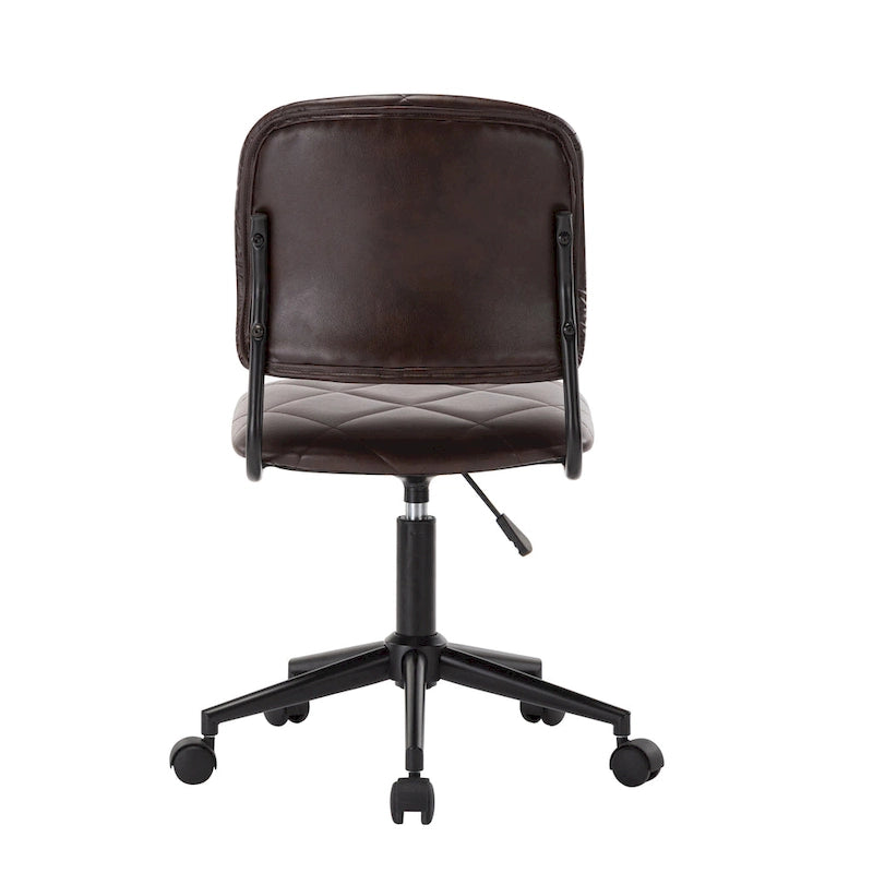 Brown / Dark Brown Armless Swivel Office Chair, Tufted PU Leather, Single