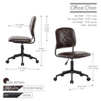 Brown / Dark Brown Armless Swivel Office Chair, Tufted PU Leather, Single