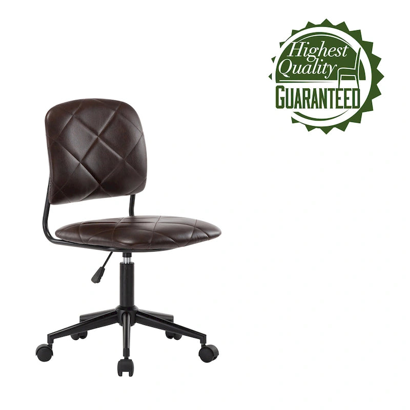 Brown / Dark Brown Armless Swivel Office Chair, Tufted PU Leather, Single
