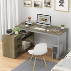 55" L-Shaped Corner Desk with Drawer & Shelf – Brown/Black, Single-Person