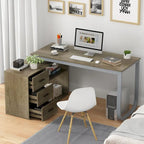 55" L-Shaped Corner Desk with Drawer & Shelf – Brown/Black, Single-Person