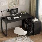 55" L-Shaped Corner Desk with Drawer & Shelf – Brown/Black, Single-Person