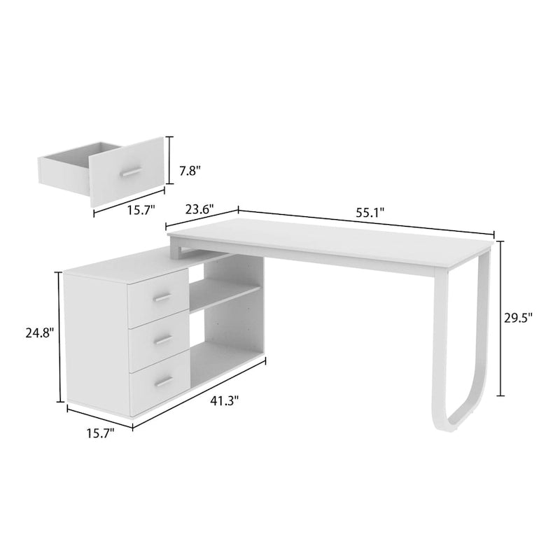 55" L-Shaped Corner Desk with Drawer & Shelf – Brown/Black, Single-Person