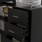 55" L-Shaped Corner Desk with Drawer & Shelf – Brown/Black, Single-Person