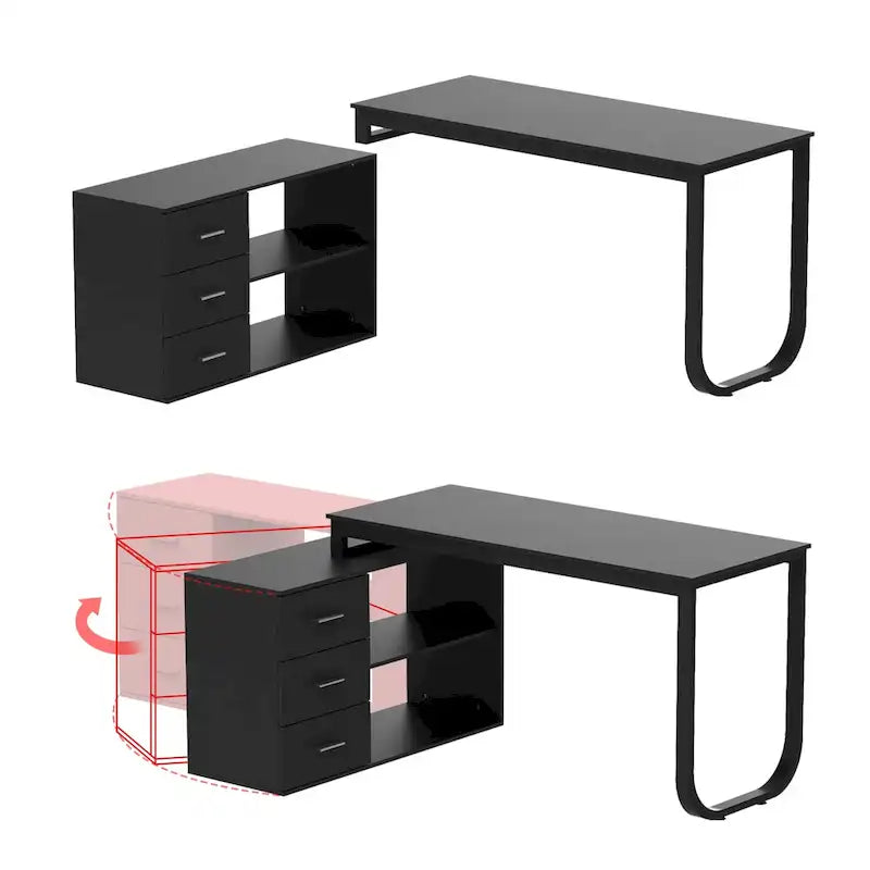 55" L-Shaped Corner Desk with Drawer & Shelf – Brown/Black, Single-Person