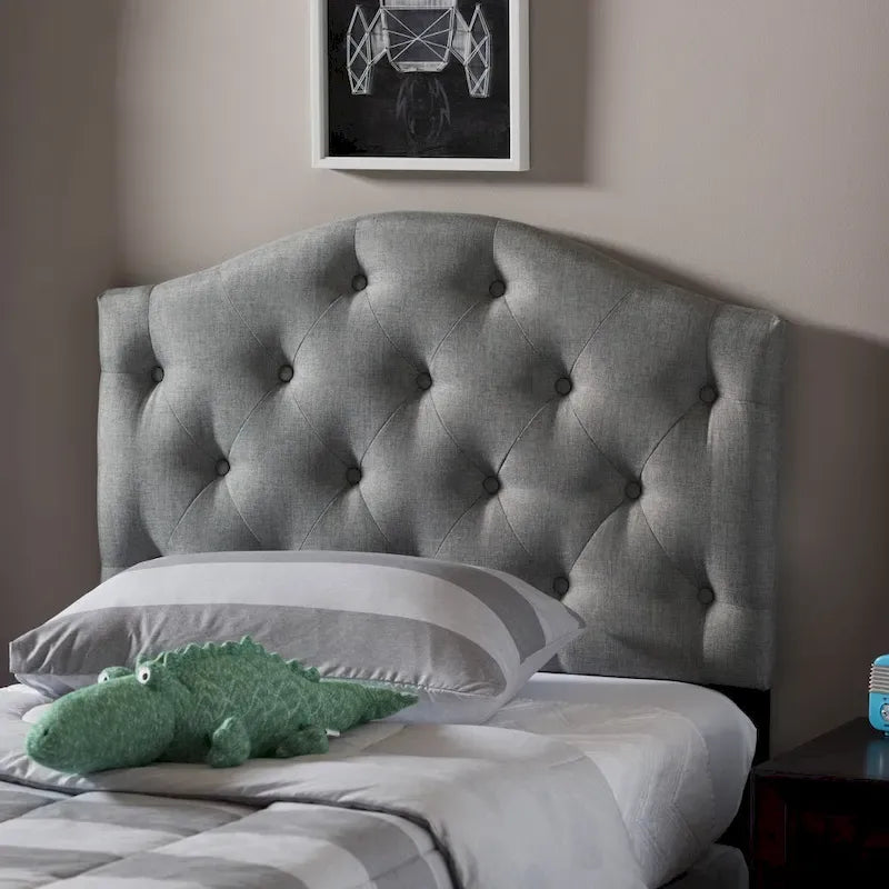 Grey / Beige Camelback Twin Upholstered Headboard