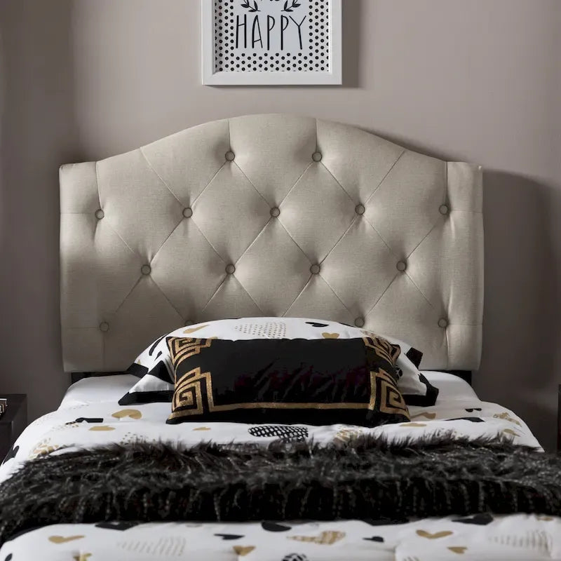Grey / Beige Camelback Twin Upholstered Headboard