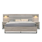 Gray Upholstered Platform Bed with LED Pier Lights & 2 Nightstands, For 1–2 People (King/Queen)
