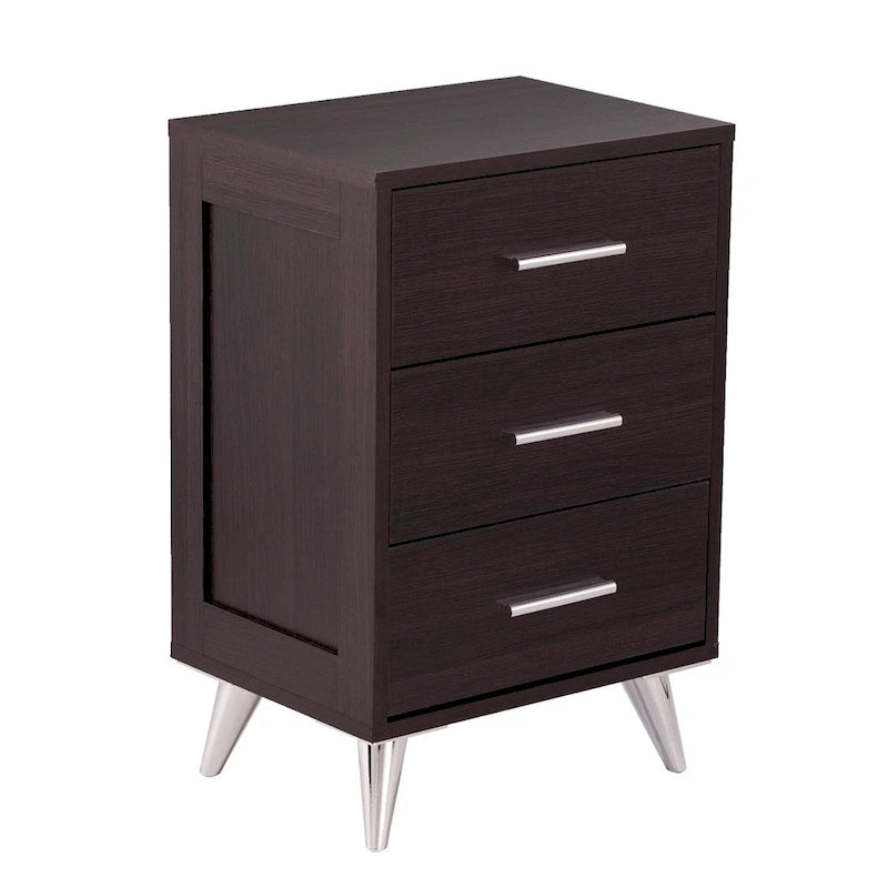 White/Walnut/Espresso Mid-Century 3-Drawer Nightstand, Single