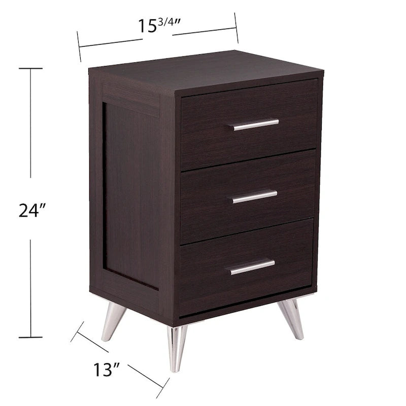 White/Walnut/Espresso Mid-Century 3-Drawer Nightstand, Single