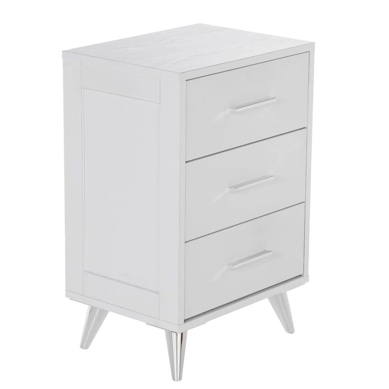 White/Walnut/Espresso Mid-Century 3-Drawer Nightstand, Single