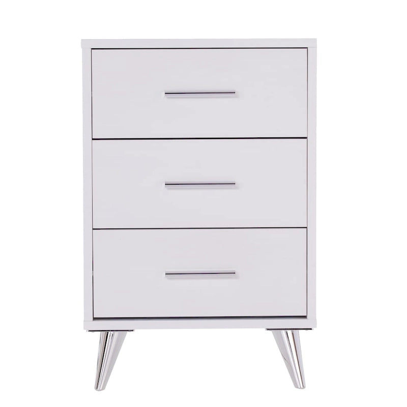 White/Walnut/Espresso Mid-Century 3-Drawer Nightstand, Single