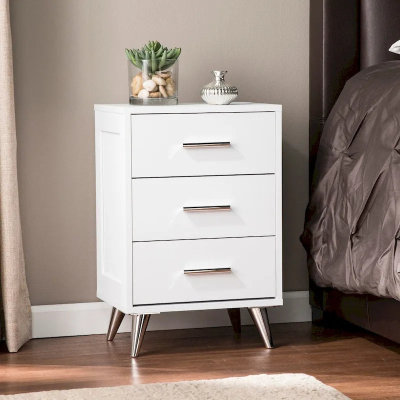 White/Walnut/Espresso Mid-Century 3-Drawer Nightstand, Single