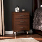 White/Walnut/Espresso Mid-Century 3-Drawer Nightstand, Single