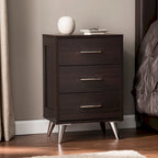 White/Walnut/Espresso Mid-Century 3-Drawer Nightstand, Single