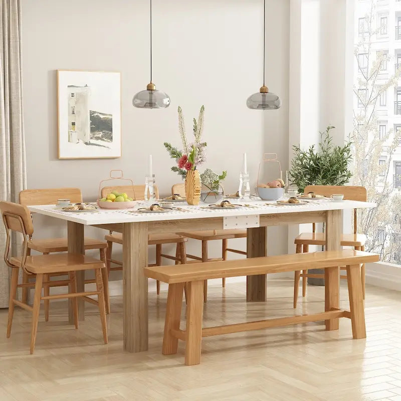 White & Oak Extendable Dining Table, Rectangular, Seats 4–6