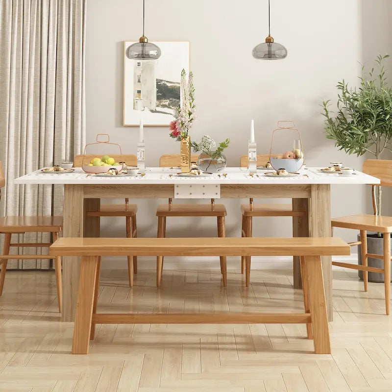 White & Oak Extendable Dining Table, Rectangular, Seats 4–6
