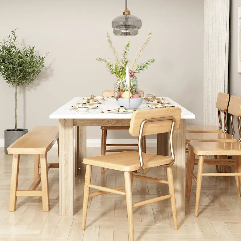 White & Oak Extendable Dining Table, Rectangular, Seats 4–6