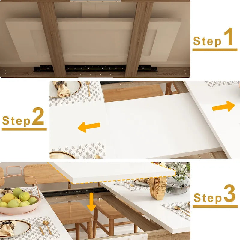White & Oak Extendable Dining Table, Rectangular, Seats 4–6