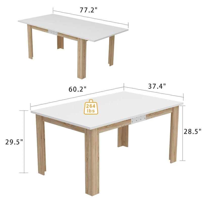 White & Oak Extendable Dining Table, Rectangular, Seats 4–6
