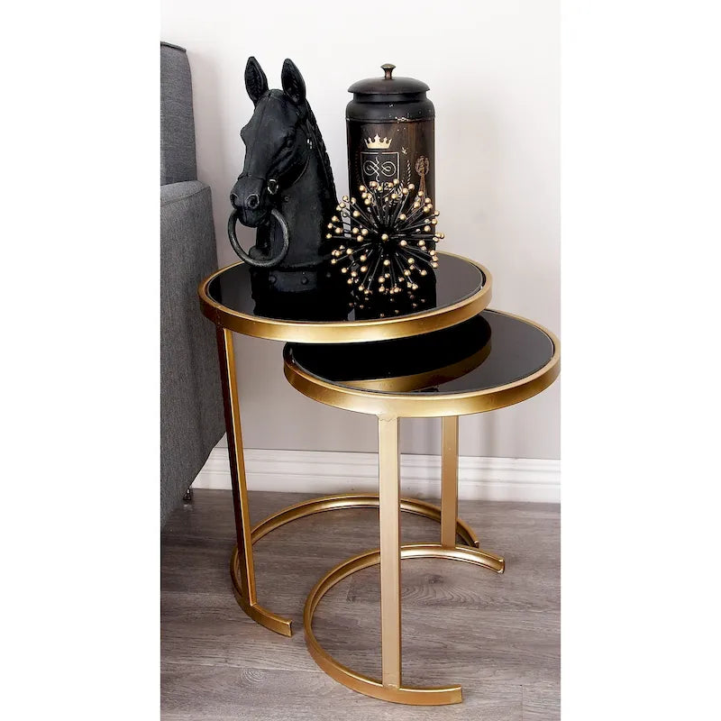 Black & Gold Stackable Side Tables, Set of 3