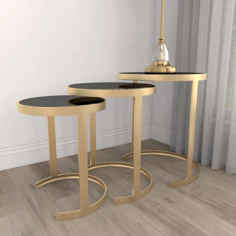 Black & Gold Stackable Side Tables, Set of 3