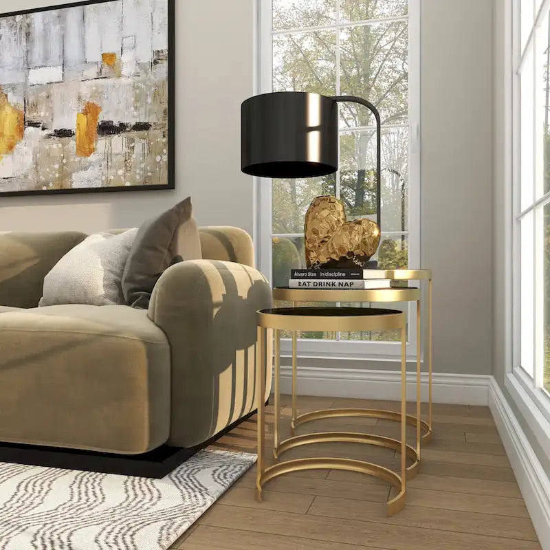 Black & Gold Stackable Side Tables, Set of 3