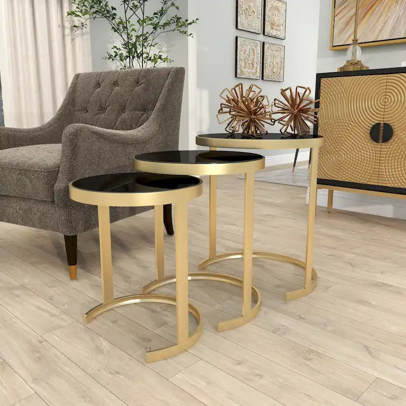 Black & Gold Stackable Side Tables, Set of 3