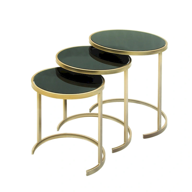 Black & Gold Stackable Side Tables, Set of 3