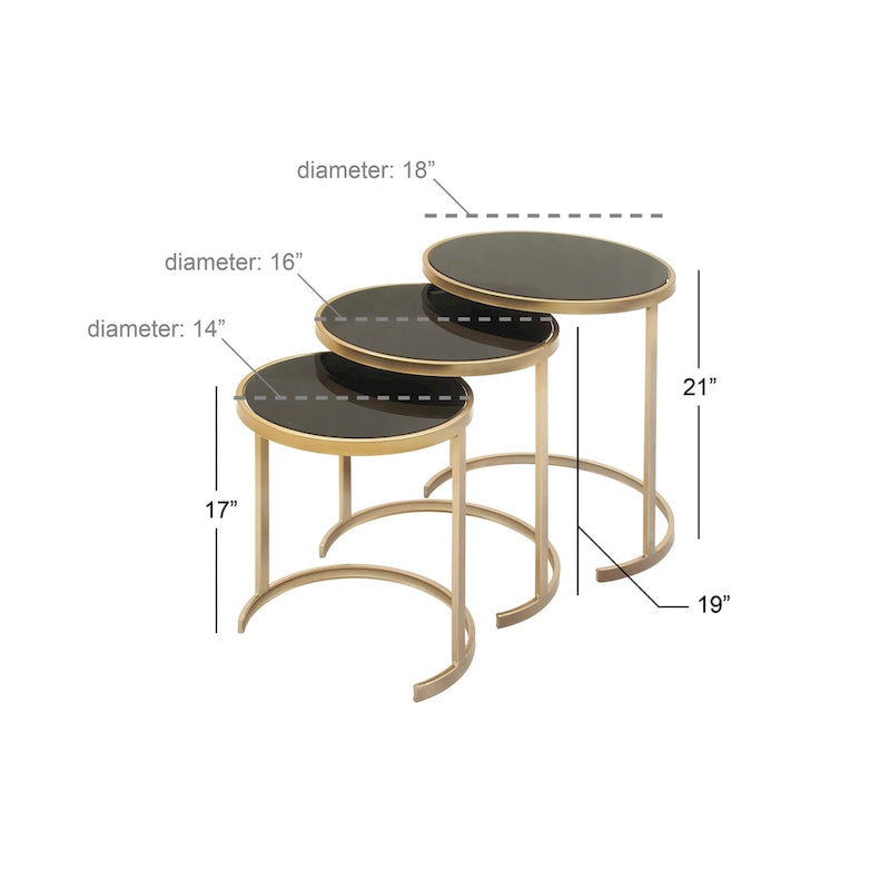 Black & Gold Stackable Side Tables, Set of 3
