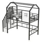 Lit mezzanine en métal noir, style maison, jumeau, 1 personne
