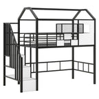 Lit mezzanine en métal noir, style maison, jumeau, 1 personne