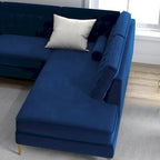 Canapé d'angle modulable 2 places en velours bleu foncé, style milieu de siècle, orientation droite/gauche