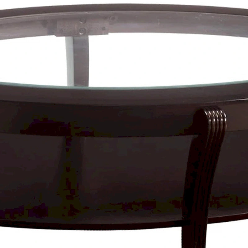Espresso Brown Oval Glass-Top Cocktail Table with Open Shelf, 1-Piece