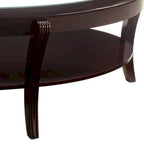 Espresso Brown Oval Glass-Top Cocktail Table with Open Shelf, 1-Piece