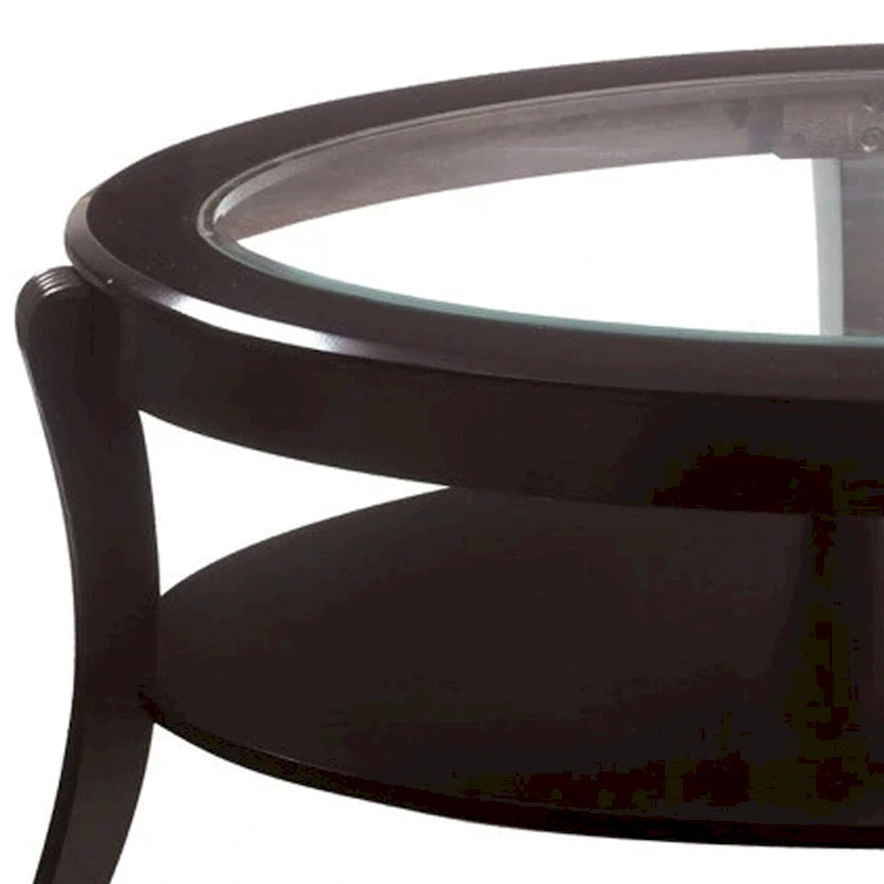 Espresso Brown Oval Glass-Top Cocktail Table with Open Shelf, 1-Piece