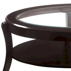 Espresso Brown Oval Glass-Top Cocktail Table with Open Shelf, 1-Piece