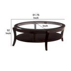 Espresso Brown Oval Glass-Top Cocktail Table with Open Shelf, 1-Piece